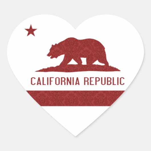 Californische vlag damast patroon hart sticker (Voorkant)