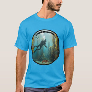 Californische vrije-duiker met kelp en vis URM T-shirt