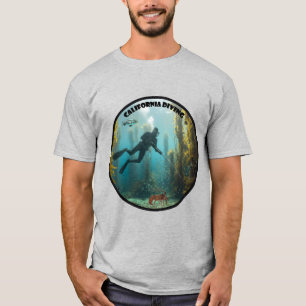 Californische vrije duiker met kelp en vis URM T-shirt