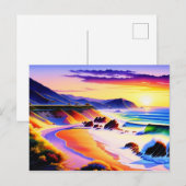 Californische Waterverf voor kustzonsondergang Briefkaart (Voorkant / Achterkant)