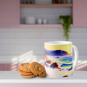 Californische Waterverf voor kustzonsondergang Koffiemok
