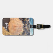 Californische zandstrandseashell-fotonaam bagagelabel (Voorkant horizontaal)