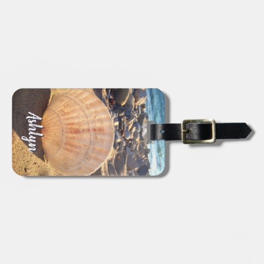 Californische zandstrandseashell-fotonaam bagagelabel (Voorkant horizontaal)
