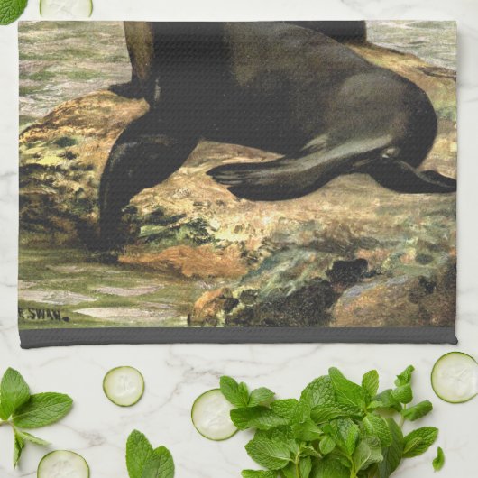 Californische Zee Lions door CE Swan Theedoek (Gevouwen)