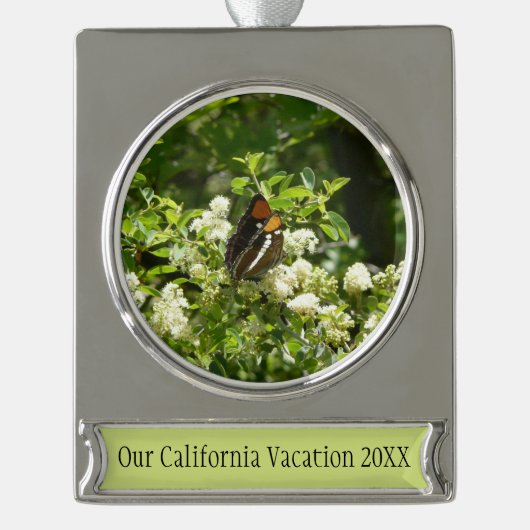 Californische zuster Butterfly in Yosemite Verzilverd Banner Ornament (Voorkant)