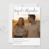 Caligrafía Boho Invitación de Boda con 2 Fotos Kaart (Voorkant)