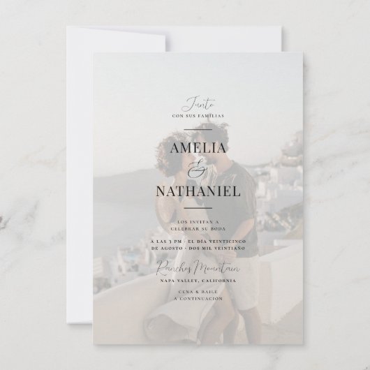 Caligrafía Elegante Invitación de Boda con 2 Fotos Kaart (Achterkant)