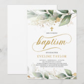 Caligraphy greenery eucalyptus gold baptisme kaart (Voorkant / Achterkant)