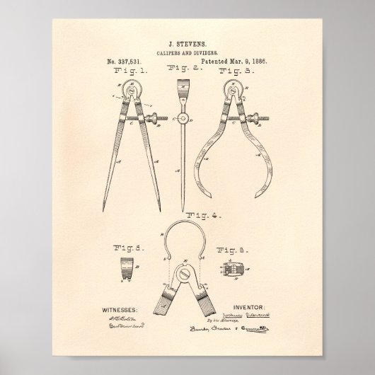 Calipers and dividers 1886 Patent Art Old Peper Poster (Voorkant)