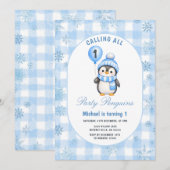 Call All Party Penguin Verjaardag Winter Gingham Kaart (Voorkant / Achterkant)