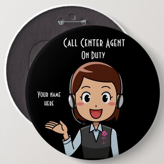 Call Center Agent on Duty Black Ronde Button 6,0 Cm (Voorkant /achterkant)