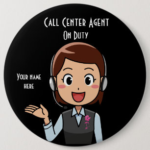 Call Center Agent on Duty Black Ronde Button 6,0 Cm