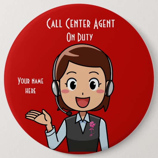 Call Center Agent On Duty Red Ronde Button 6,0 Cm (Voorkant)