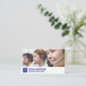Call Center Worker Smiling | Head Set Logo Visitekaartje (Staand voorkant)