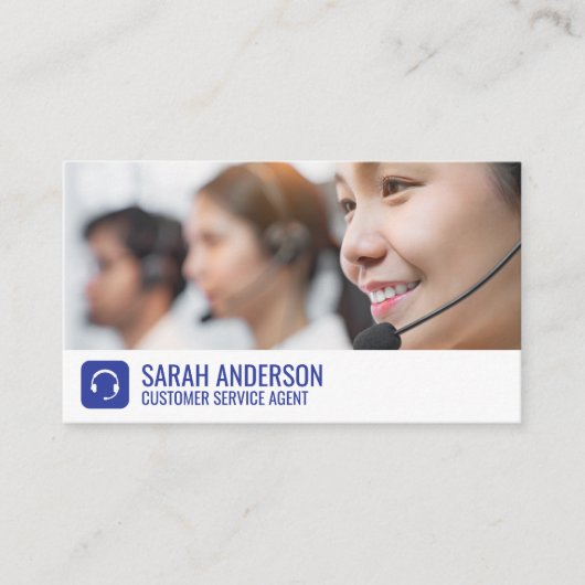 Call Center Worker Smiling | Head Set Logo Visitekaartje (Voorkant)