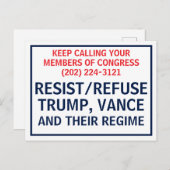 Call Congress Protest Resist Refuse Trump Vance Briefkaart (Voorkant / Achterkant)