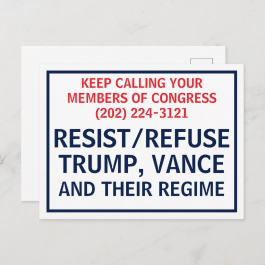 Call Congress Protest Resist Refuse Trump Vance Briefkaart (Voorkant / Achterkant)