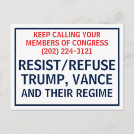 Call Congress Protest Resist Refuse Trump Vance Briefkaart