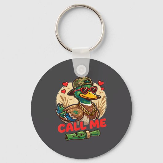 Call Me Duck Hunting Retro Valentine's Day Men Wom Sleutelhanger (Voorkant)