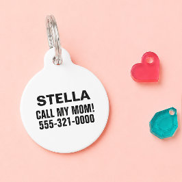 Call My Mom Minimalistische Witte Aangepaste Hond  Huisdierpenning