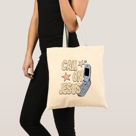 Call on Jesus – Retro Faith Design Tote Bag (Voorkant (product))