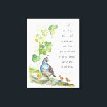 Call to Me Scripture Inspiration California Quail Canvas Afdruk<br><div class="desc">Call to Me Scripture Inspiration California Quail original watercolor bird art with comforting and inspirational bible quote Jerimiah 33:3</div>