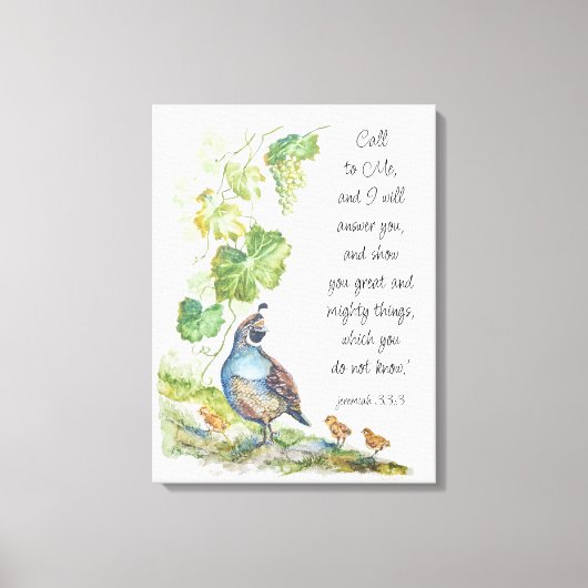 Call to Me Scripture Inspiration California Quail Canvas Afdruk (Voorkant)