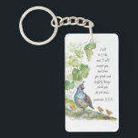 Call to Me Scripture Inspiration California Quail Sleutelhanger<br><div class="desc">Call to Me Scripture Inspiration California Quail original watercolor bird art with comforting and inspirational bible quote Jerimiah 33:3</div>