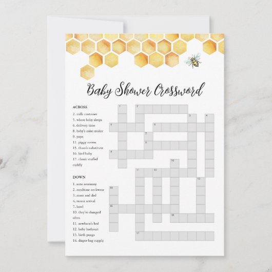 CALLA Bee Baby shower Crossword Game Kaart (Voorkant)