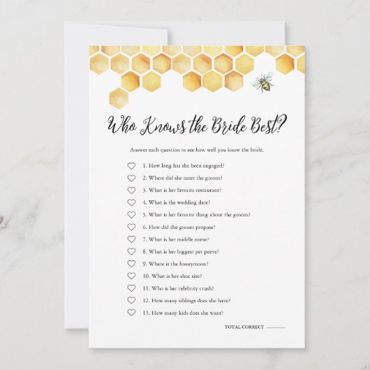 CALLA Bee die weet de bruid beste bruids spel Kaart (Voorkant)