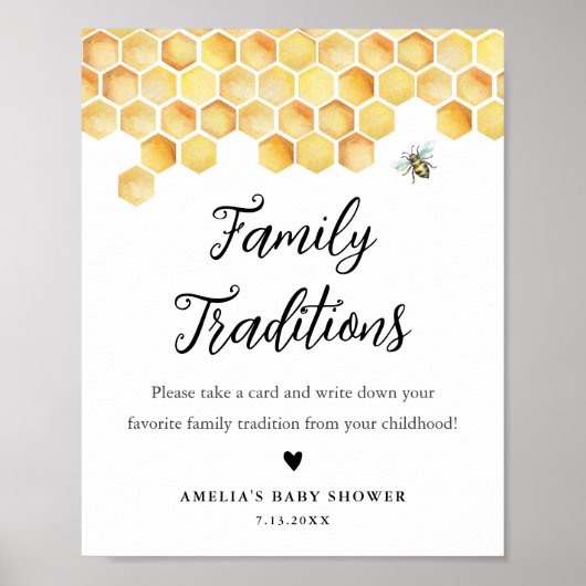 CALLA Bee Family Traditions Baby shower Sign Poster (Voorkant)