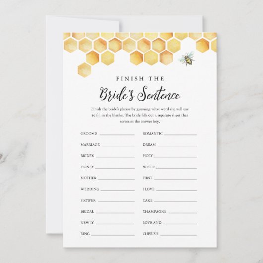 CALLA Bee Finish the Bride's Phrase Bruidsspel Kaart (Voorkant)