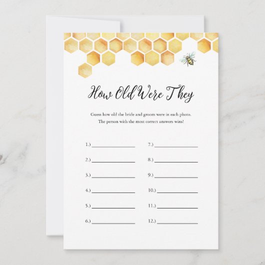 CALLA Bee Hoe oud waren ze Vrijgezellenfeest spel Kaart (Voorkant)