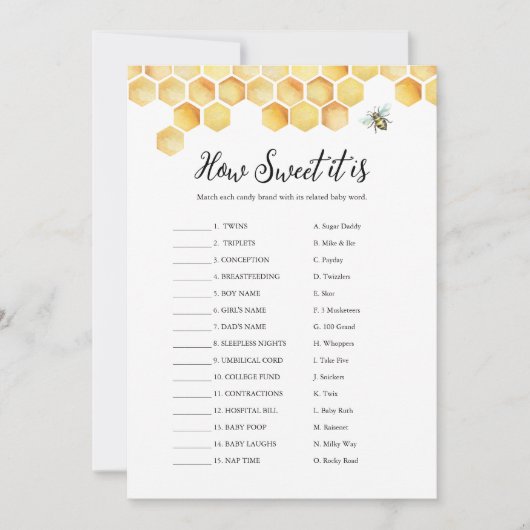 CALLA Bee Hoe Slecht Het Is Candy Bar Baby Spelkaa Kaart (Voorkant)