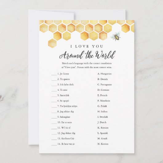 CALLA Bee Ik hou van je rond de wereld bruids spel Kaart (Voorkant)
