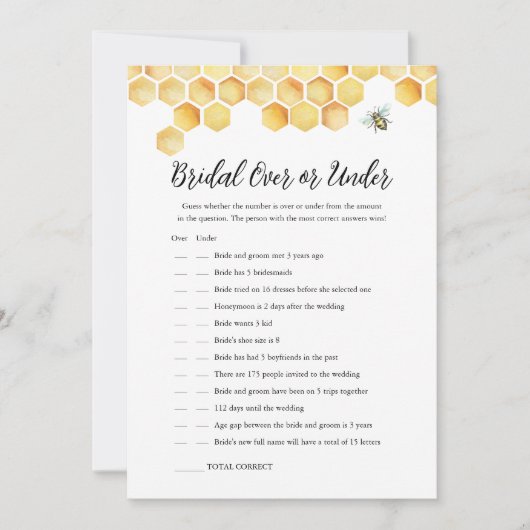 CALLA Bee Over of Onder Vrijgezellenfeest Game Kaa Kaart (Voorkant)