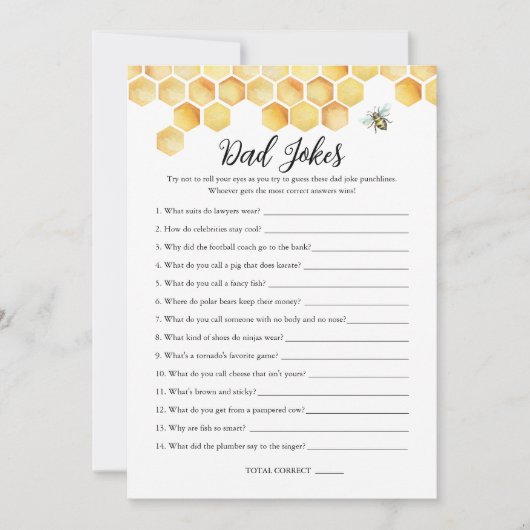 CALLA Bee Papa Grappen Baby shower Game Kaart (Voorkant)