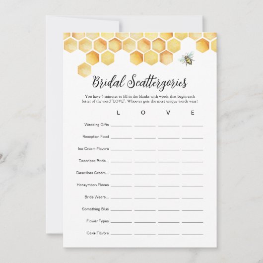 CALLA Bee Scattergories Vrijgezellenfeest Game Kaa Kaart (Voorkant)