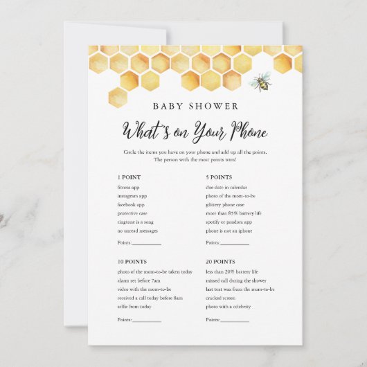 CALLA Bee Wat is er op uw telefoon Baby shower spe Kaart (Voorkant)