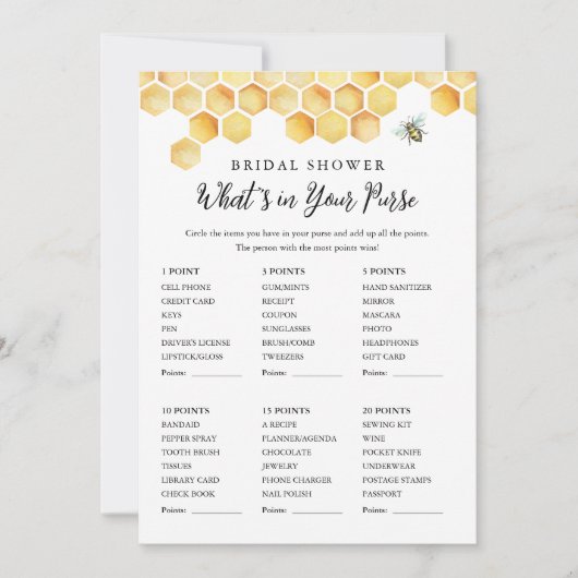 CALLA Bee Wat zit er in je tas douche spel Kaart (Voorkant)