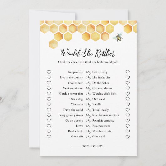 CALLA Bee wil dat ze liever Vrijgezellenfeest spel Kaart (Voorkant)