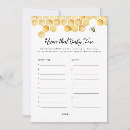 CALLA Bijennaam dat Baby Tune Baby shower spel Kaart (Voorkant)