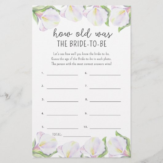 Calla bloemen - Hoe oud was de bruid om te zijn (Voorkant)