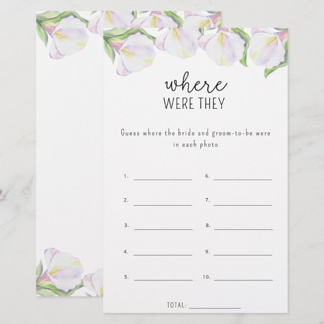Calla bloemen - Waar waren ze bruidsbeurs spel (Voorkant / Achterkant)