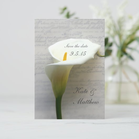 Calla de leuf op handschrift sparen de datum save the date (Staand voorkant)