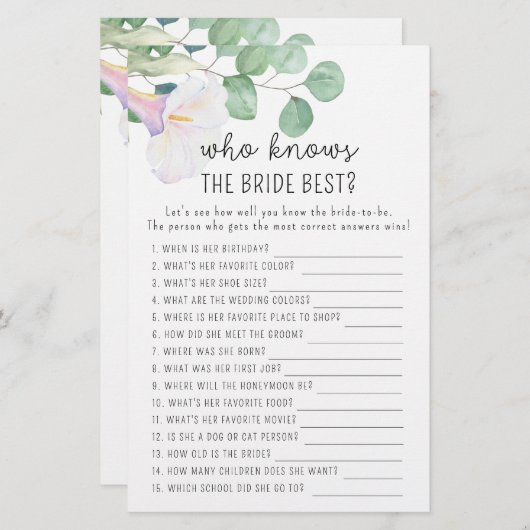 Calla en eucalypt - Wie weet de bruid beste spel (Voorkant / Achterkant)