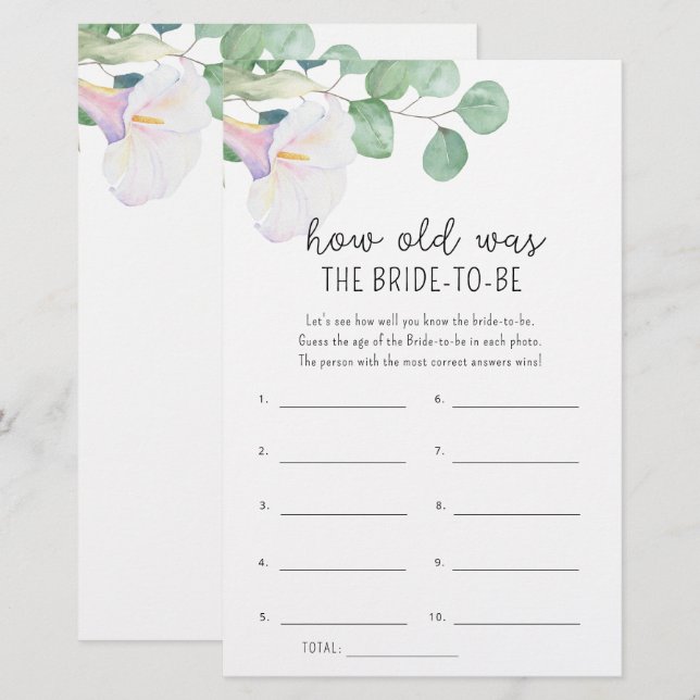 Calla en eucalyptus - Hoe oud was de aanstaande br (Voorkant / Achterkant)