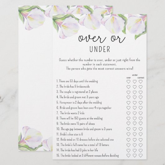 Calla flower - Over of Onder vrijgezellenfeest spe (Voorkant / Achterkant)