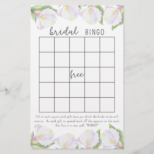 Calla flower - vrijgezellenfeest bingogame (Voorkant)