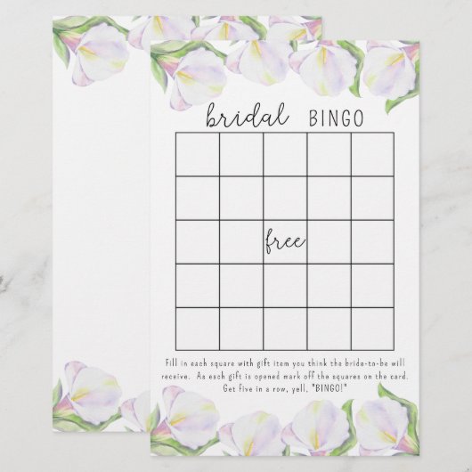 Calla flower - vrijgezellenfeest bingogame (Voorkant / Achterkant)